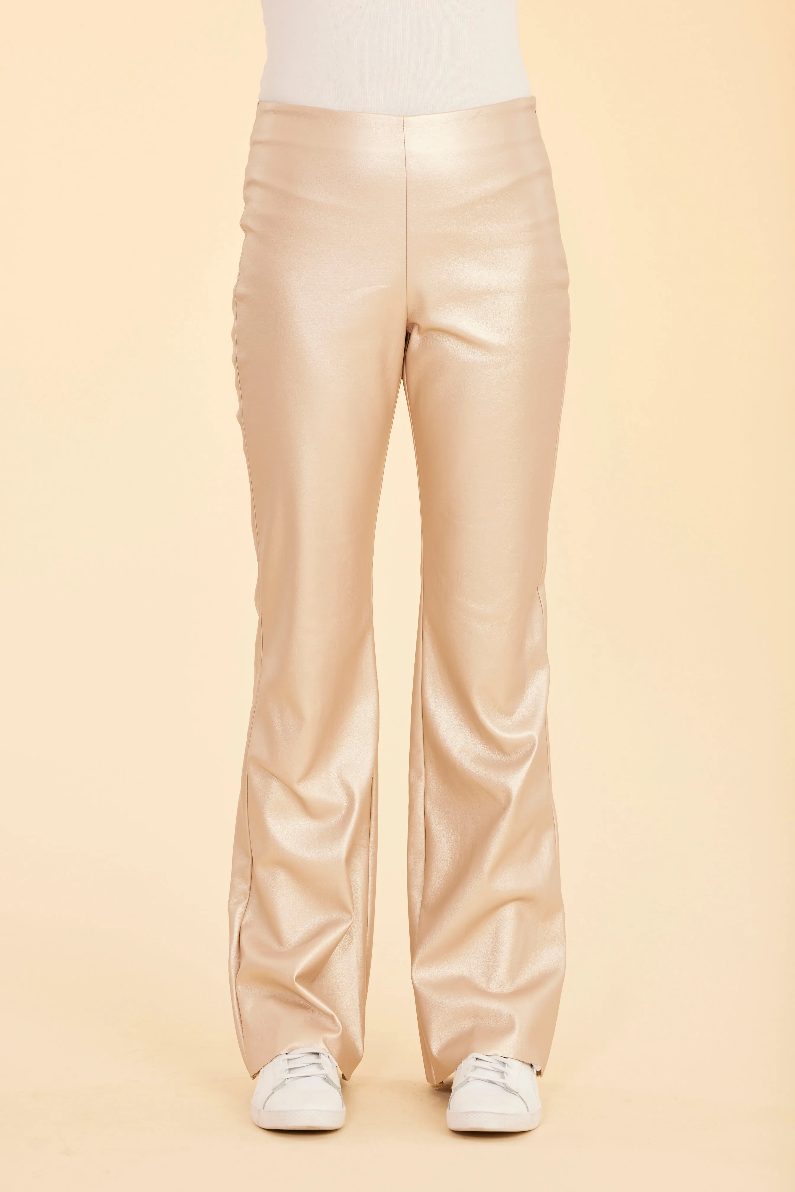 Metallic Faux Leather Flare Leggings