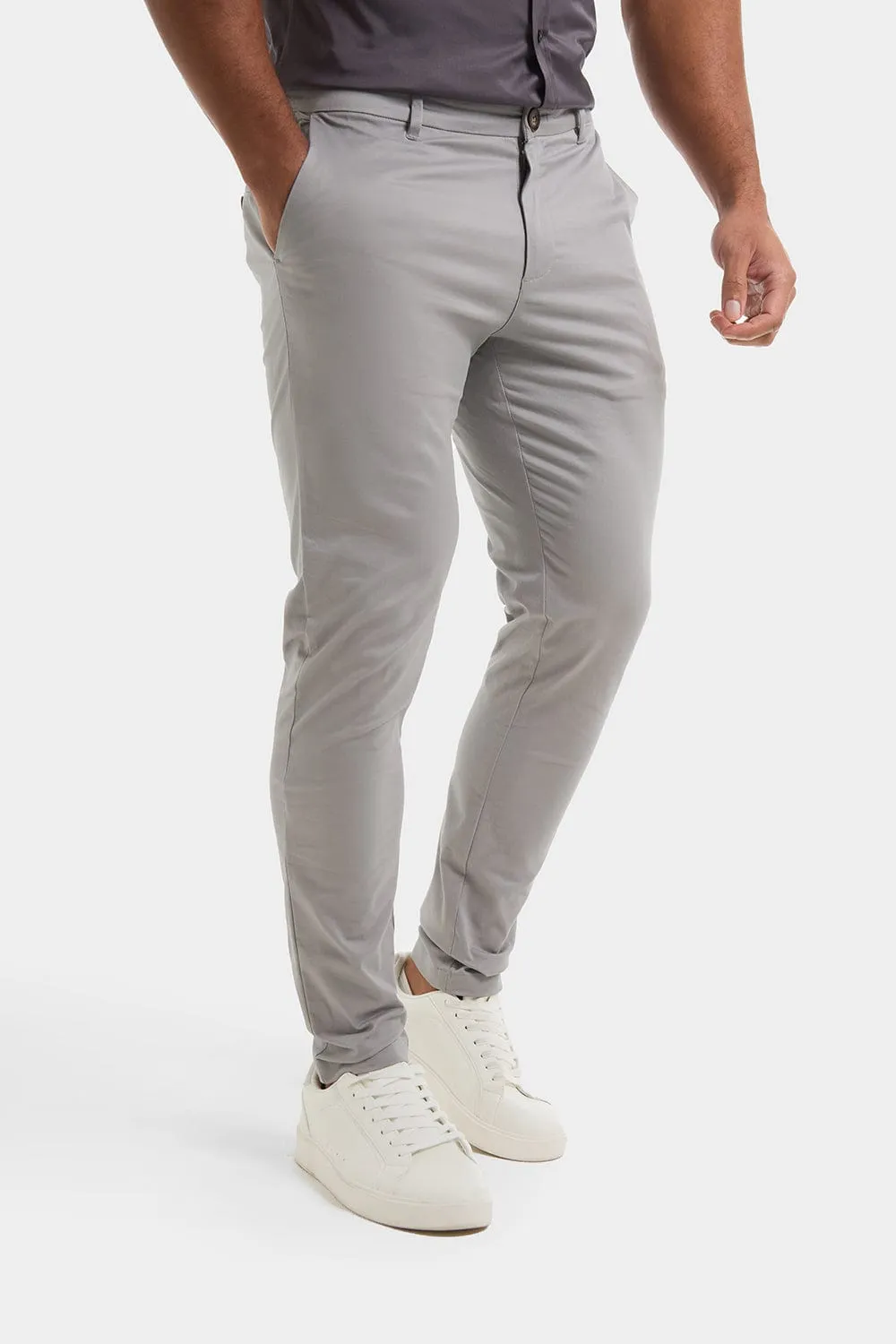 Muscle Fit Cotton Stretch Chino Trouser in Pale Grey