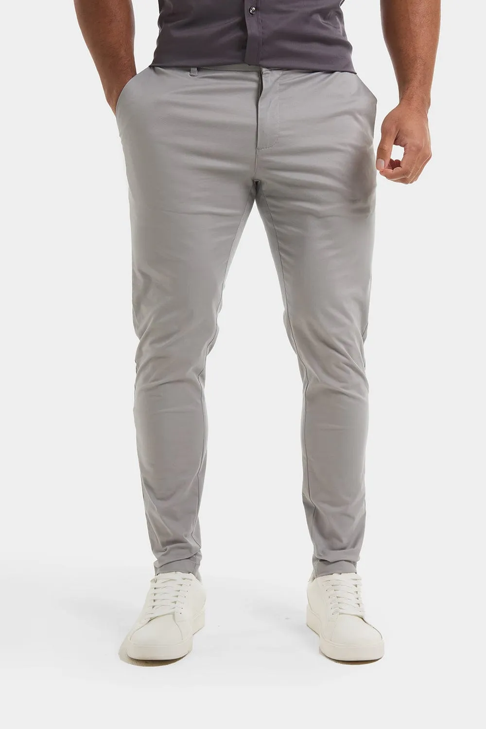 Muscle Fit Cotton Stretch Chino Trouser in Pale Grey