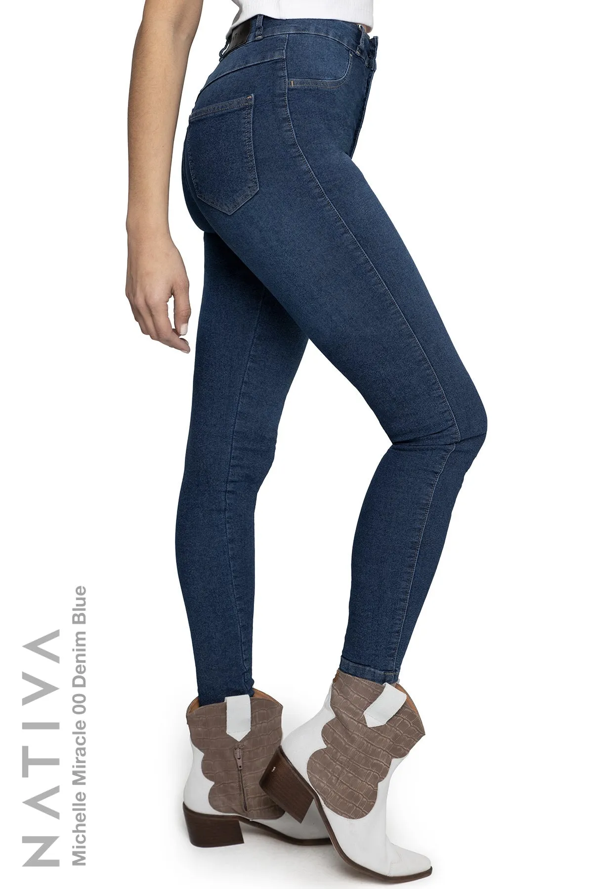 NATIVA, STRETCH JEANS. MICHELLE MIRACLE 00 DENIM BLUE, High Shaping Capacity, Extreme Motion, Hi-Rise Super Skinny Jeans