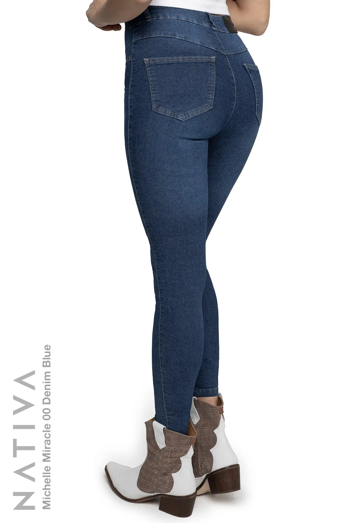 NATIVA, STRETCH JEANS. MICHELLE MIRACLE 00 DENIM BLUE, High Shaping Capacity, Extreme Motion, Hi-Rise Super Skinny Jeans