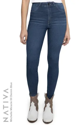 NATIVA, STRETCH JEANS. MICHELLE MIRACLE 00 DENIM BLUE, High Shaping Capacity, Extreme Motion, Hi-Rise Super Skinny Jeans