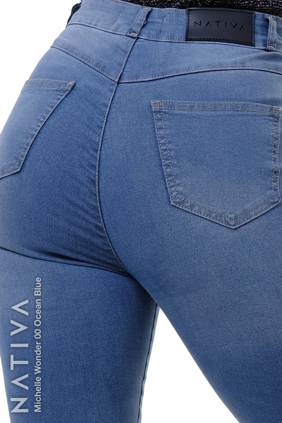 NATIVA, STRETCH JEANS. MICHELLE WONDER 00 OCEAN BLUE, High Shaping Capacity & Firming, Casual Everyday Look, Hi-Rise Super Skinny Jeans