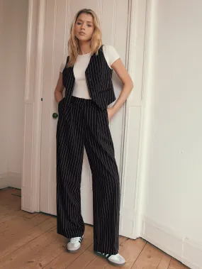 Navy Pinstripe Trousers