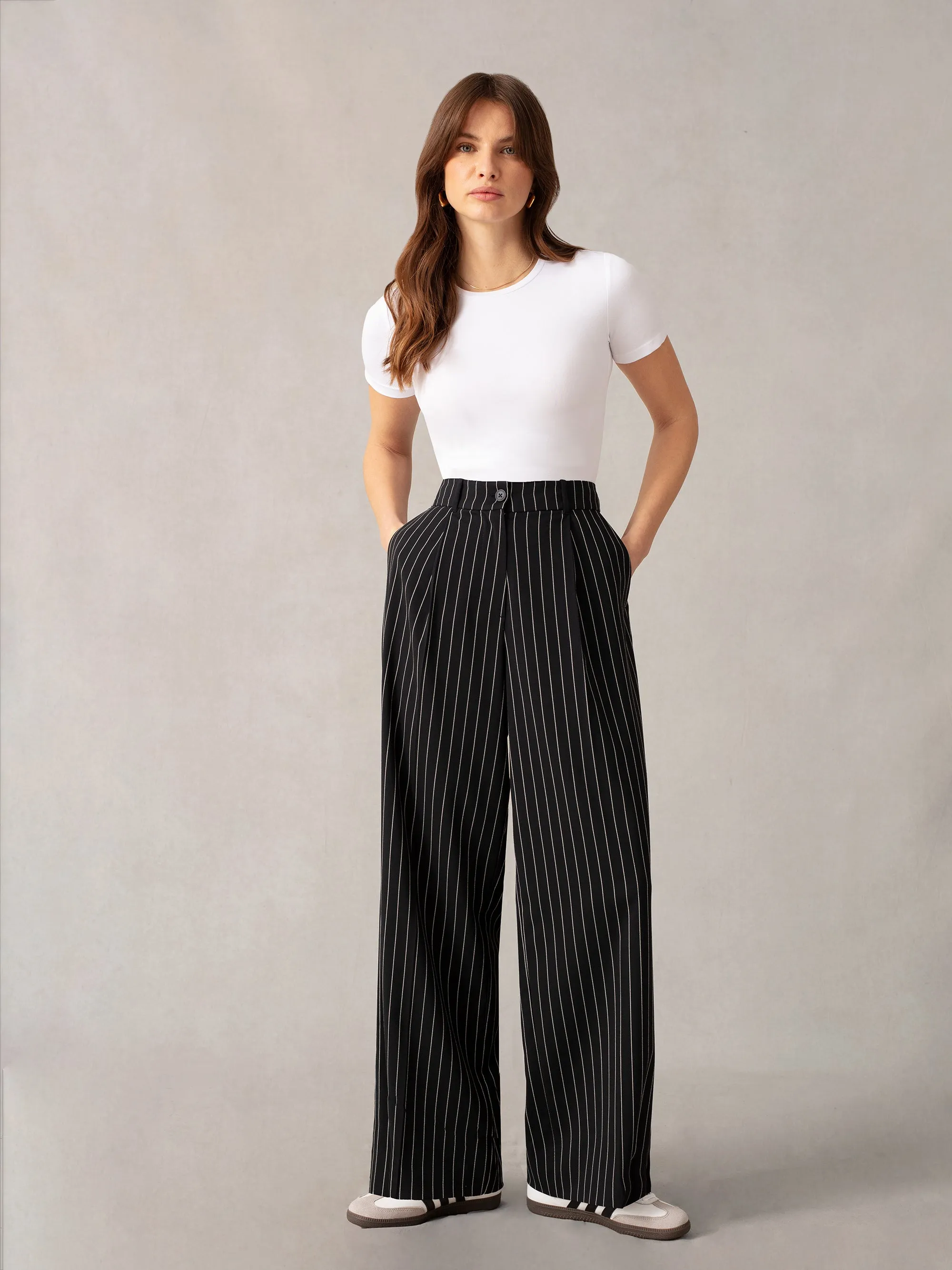 Navy Pinstripe Trousers