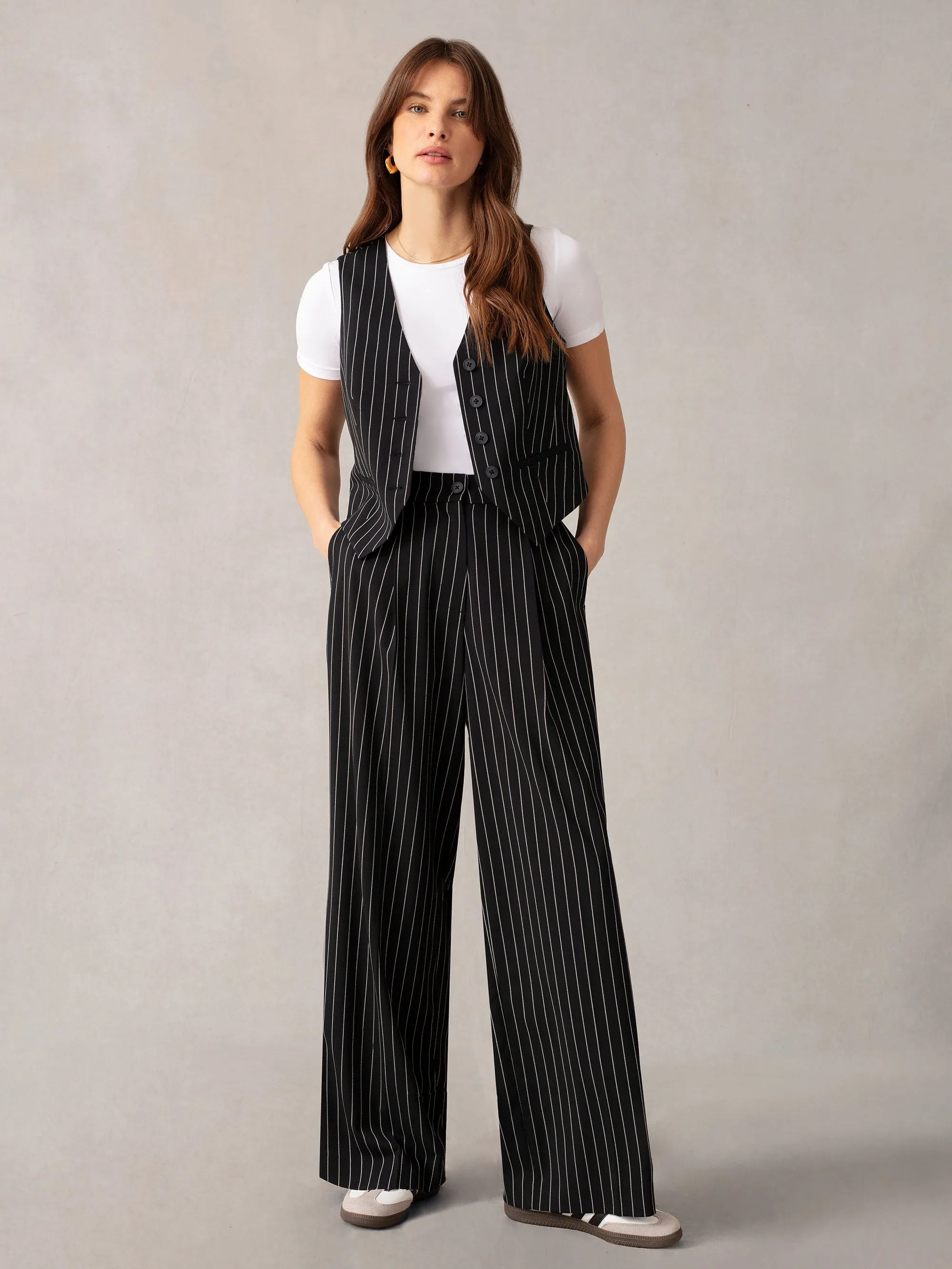 Navy Pinstripe Trousers