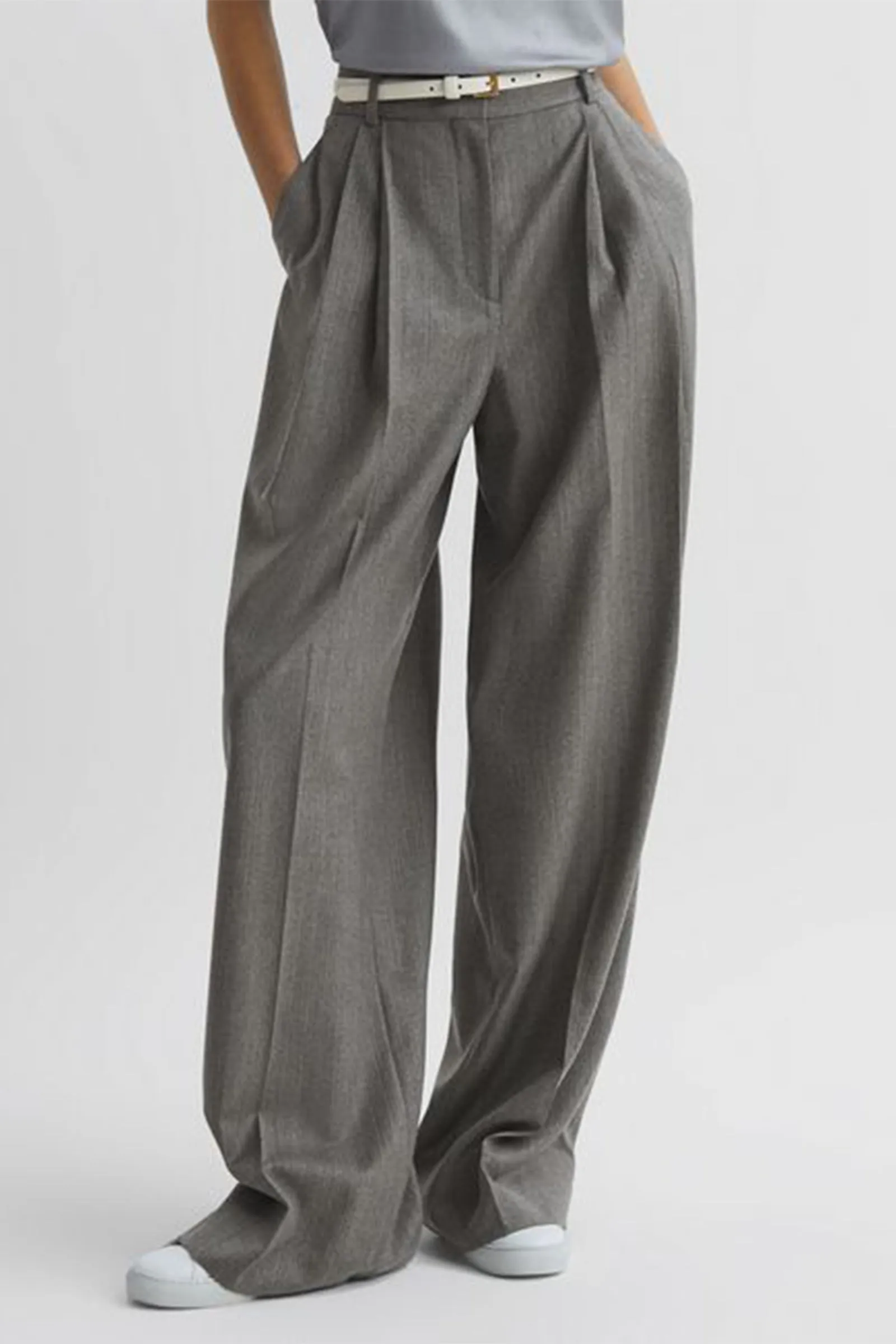 Otis Wool Blend Pinstripe Wide Leg Trousers