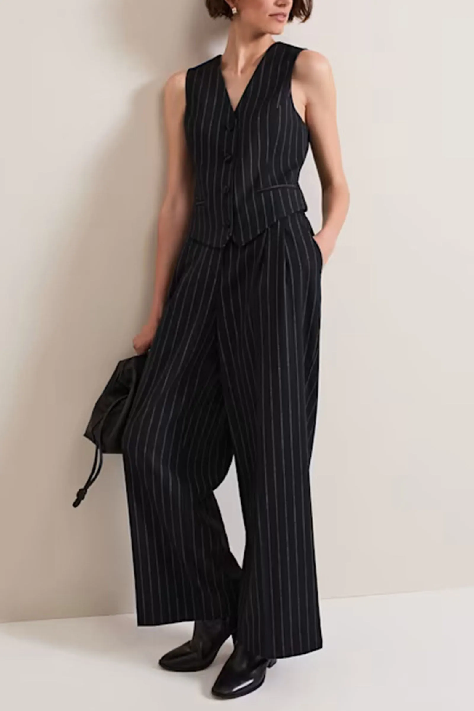 Pia Pinstripe Waistcoat & Pia Pinstripe Wide Leg Trousers