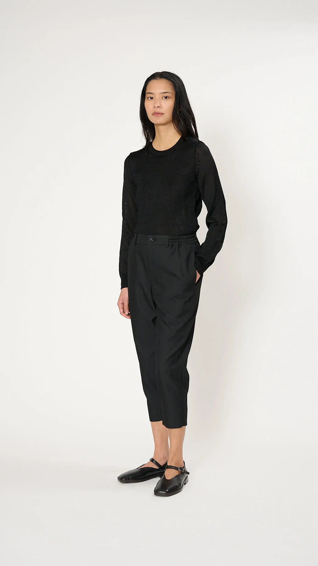 Pinstripe Cropped Trousers in Black