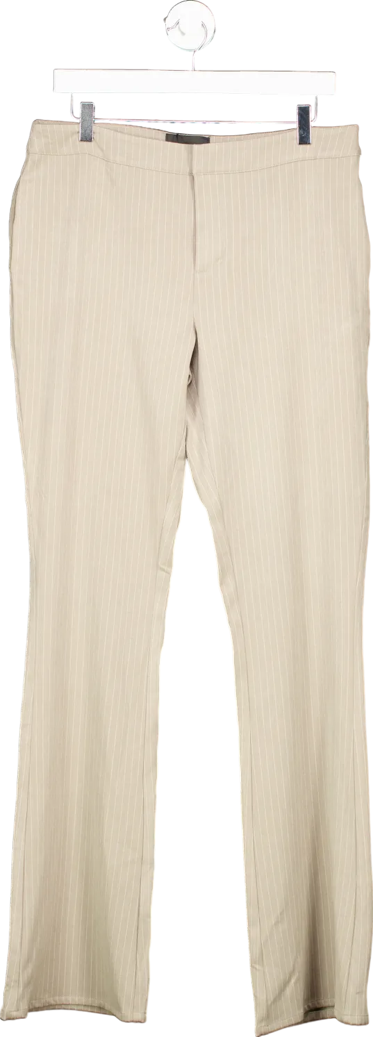 PLT Label Dark Taupe Pinstripe Mid Rise Flare Trouser UK 10