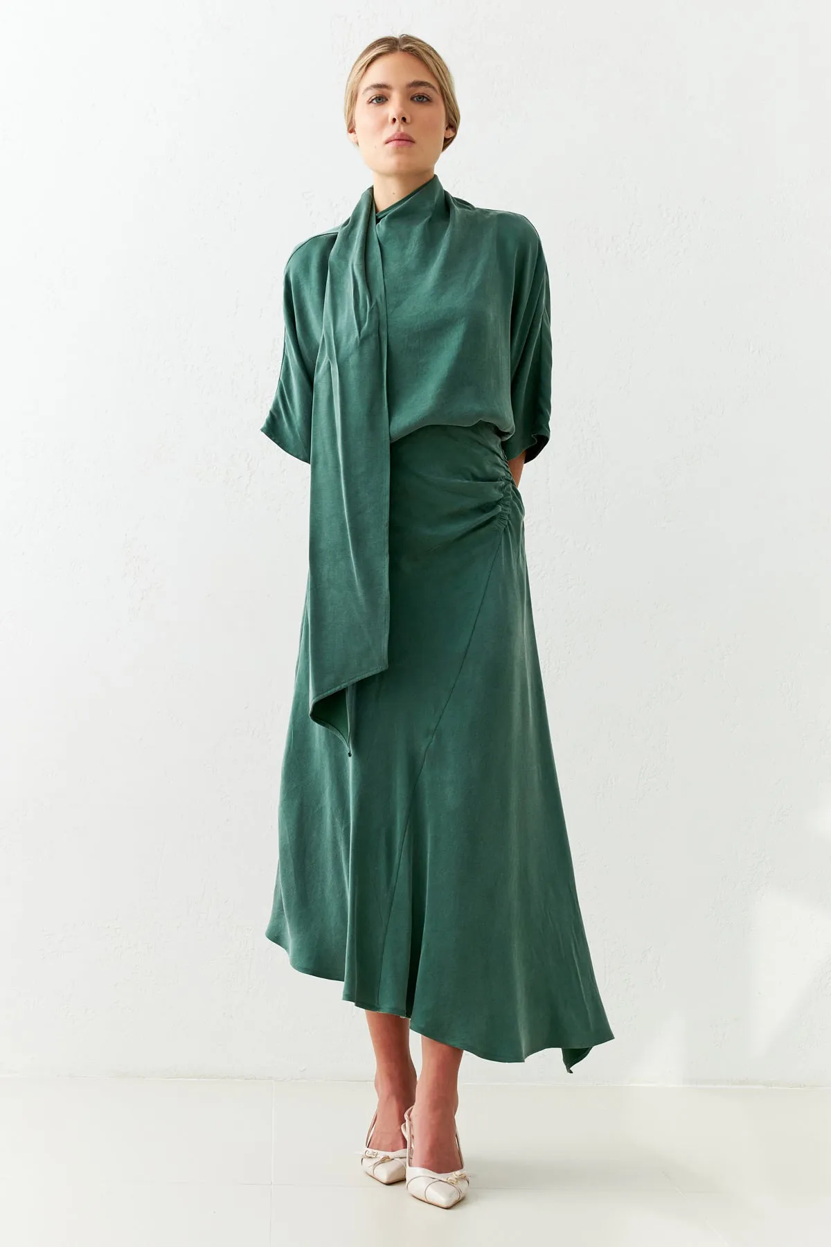 Setre Asymmetrical Gathered Skirt Green