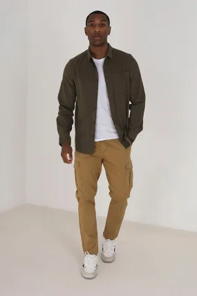 STONE COTTON TWILL CARGO CHINO STYLE TROUSERS