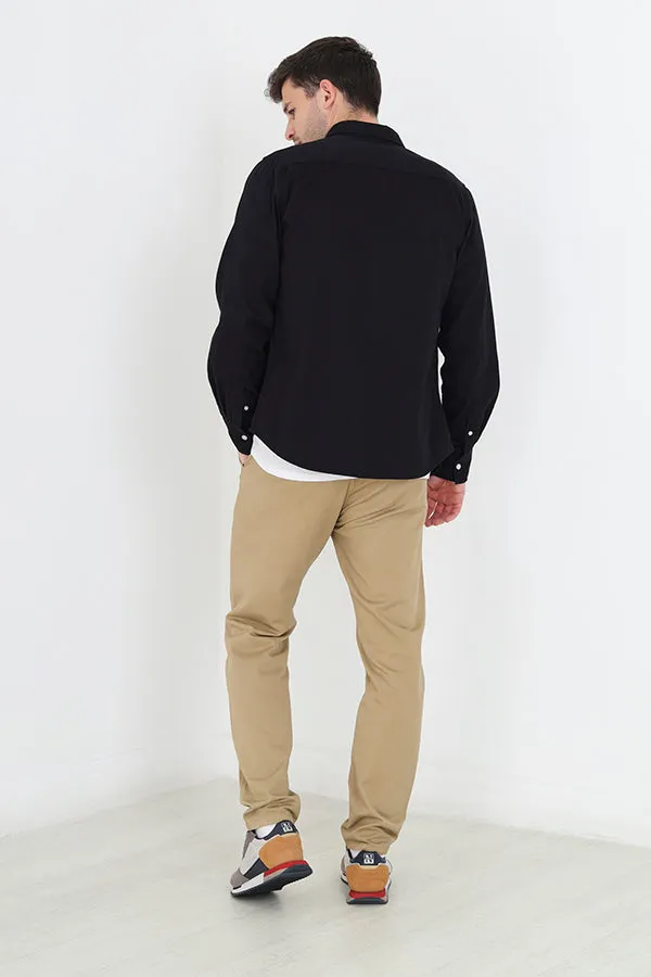 STONE COTTON TWILL CHINO TROUSERS