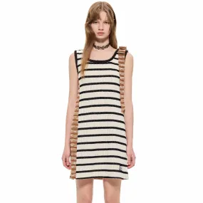 Stripe Asymmetrical Knitted Dress in Brown