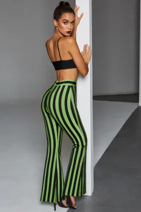 Stripe Me Down Pinstripe Wide Leg Bandage Trousers in Black & Green