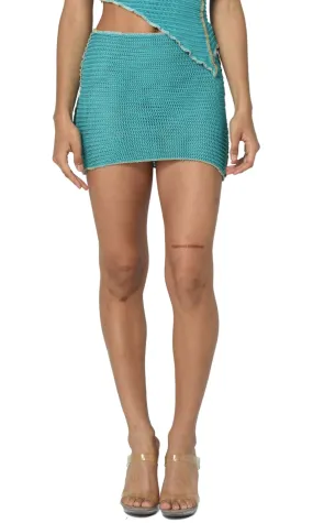 TEAL KNIT MINI SKIRT