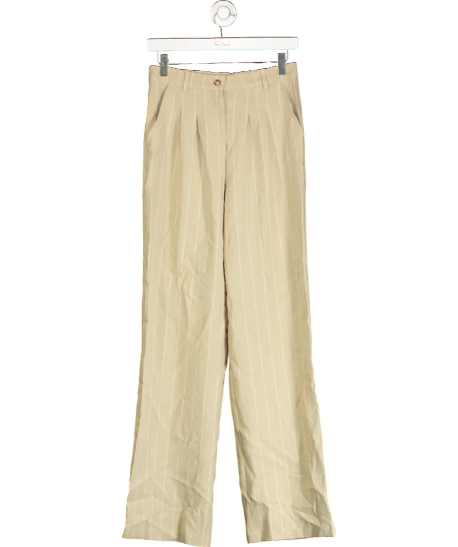 Urban Outfitters Beige Pinstripe Ama Wide Leg Trousers UK S