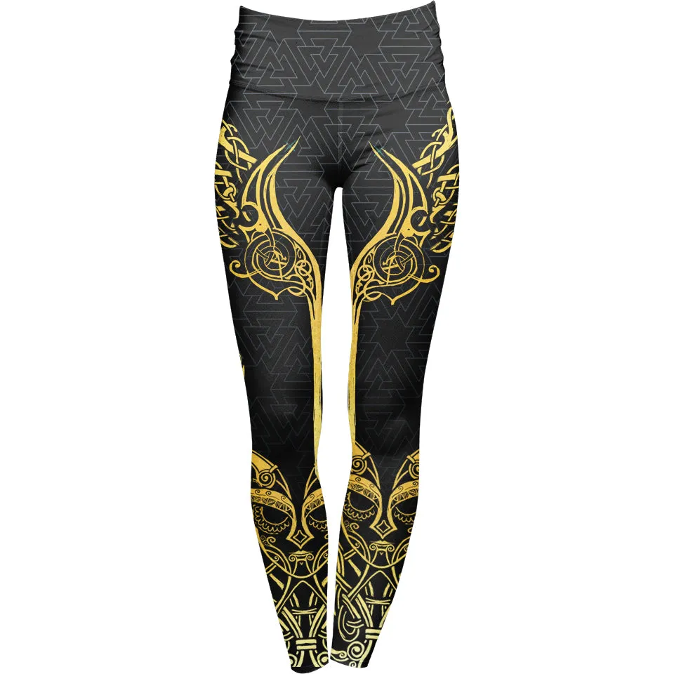 Valkyries of Valhalla High Waisted Leggings - Gold Edition