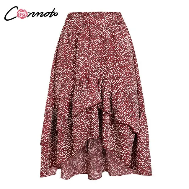 VenusFox High Waist Polka Dot Ruffles Asymmetrical Skirt