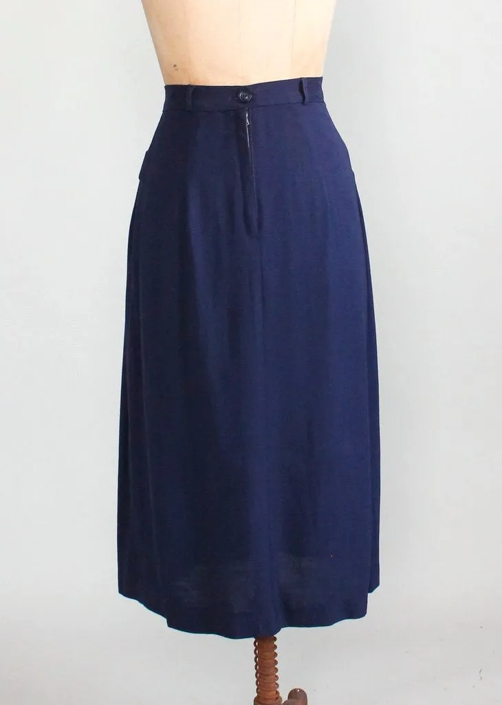 Vintage 1950s Navy Asymmetrical Pleat Skirt