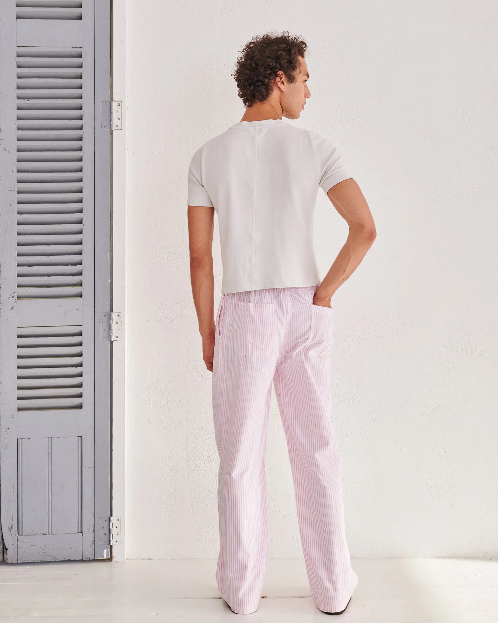 White & Pink Pinstripe Trousers