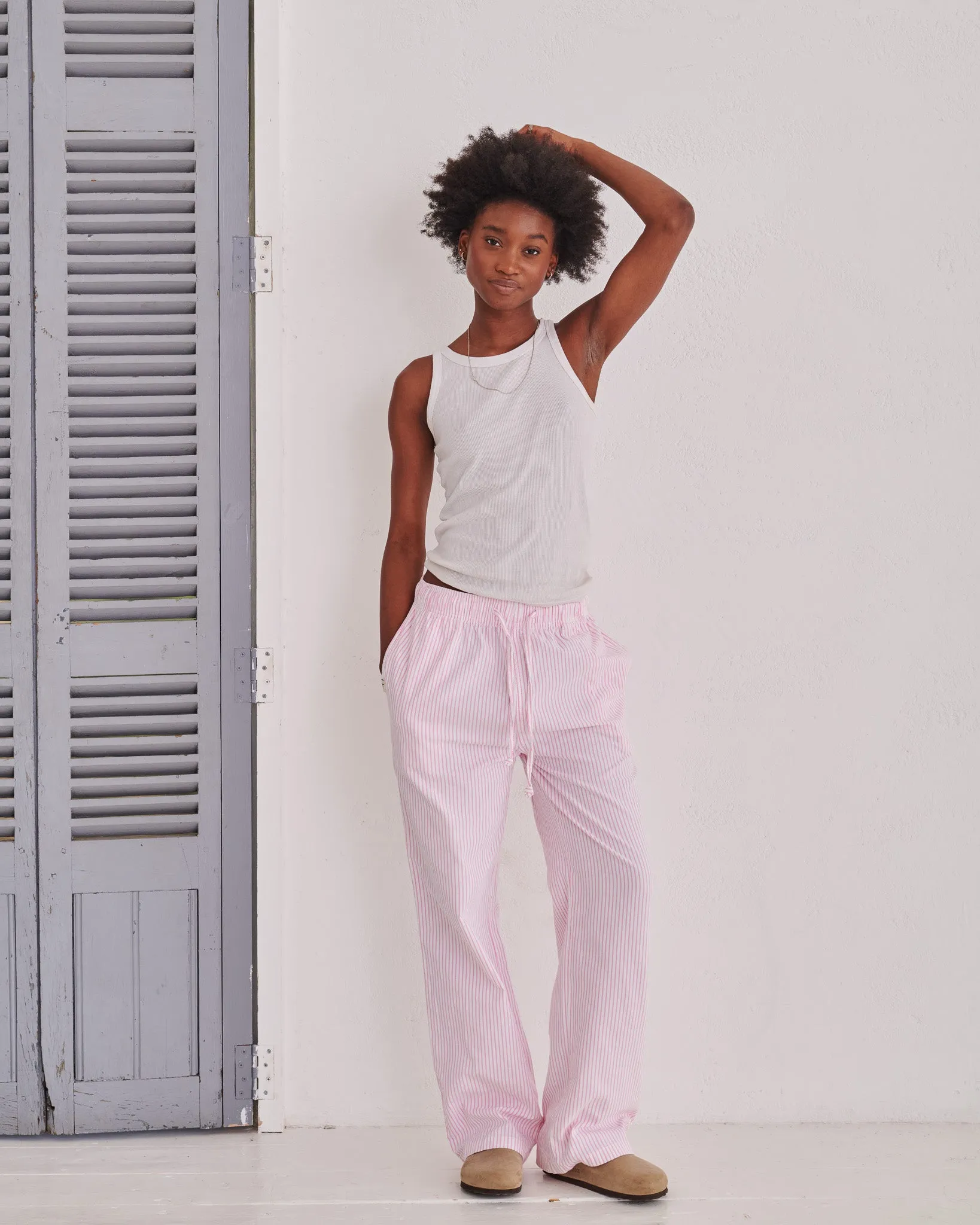 White & Pink Pinstripe Trousers