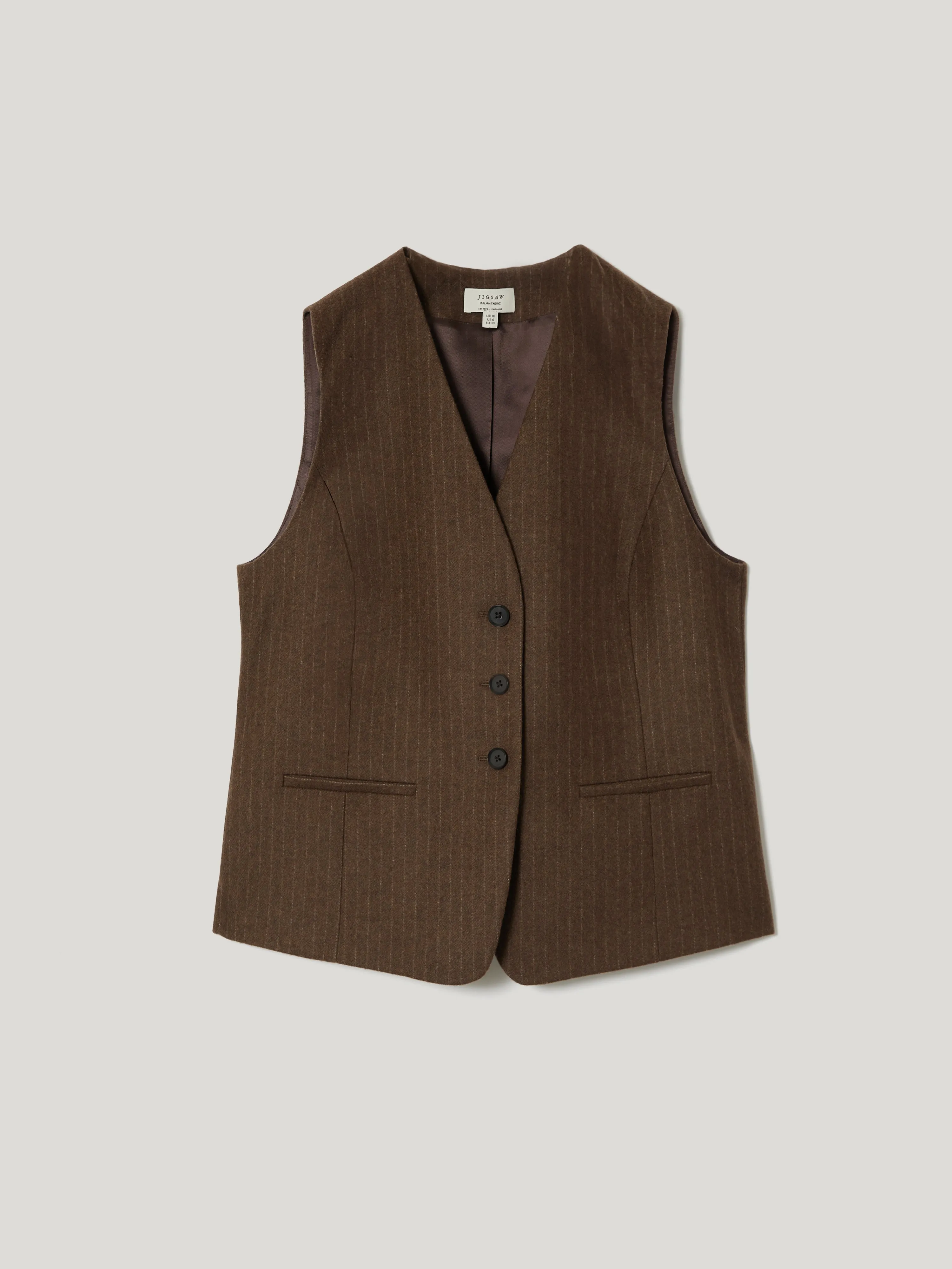 Wool Pinstripe Waistcoat | Brown