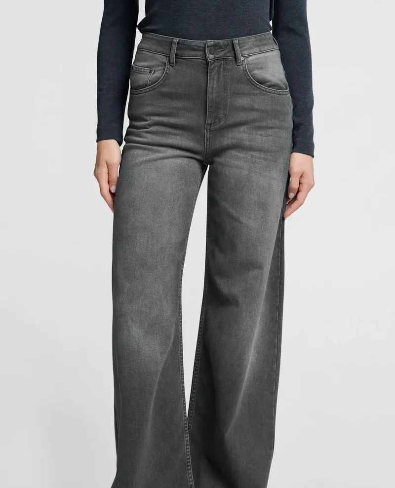 Yaya Medium Grey Wide Leg Jeans